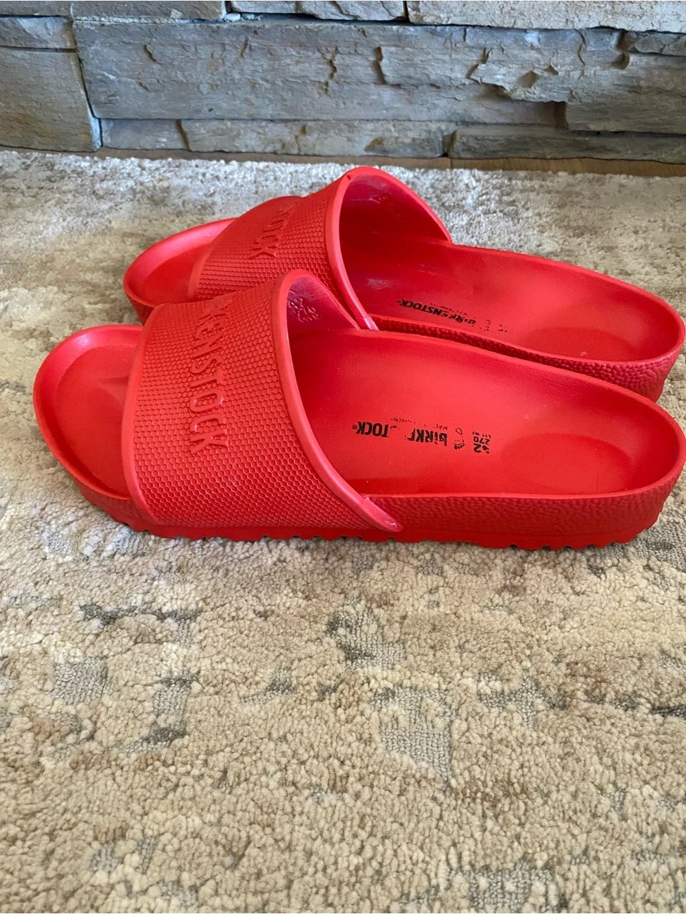 Birkenstock Barbados EVA Solid Red Slide Sandals Embossed Logo Open Toe: 42